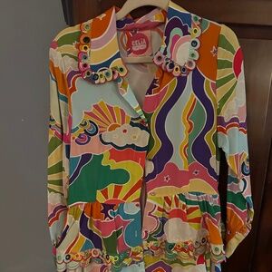 Celia B Andromeda tiered shirtdress in multicolored print